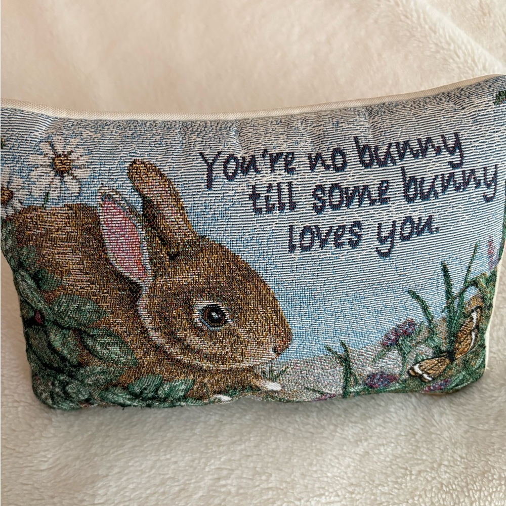 Vintage Needlepoint Bunny Throw Pillow